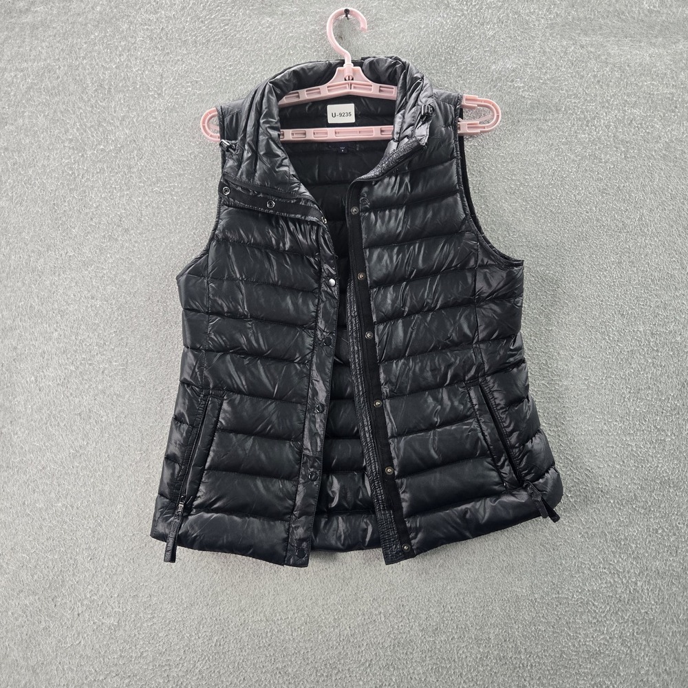 Gap Women Vest Black Down Nylon‎ Vest Puffer Zipper Button Sleeveless